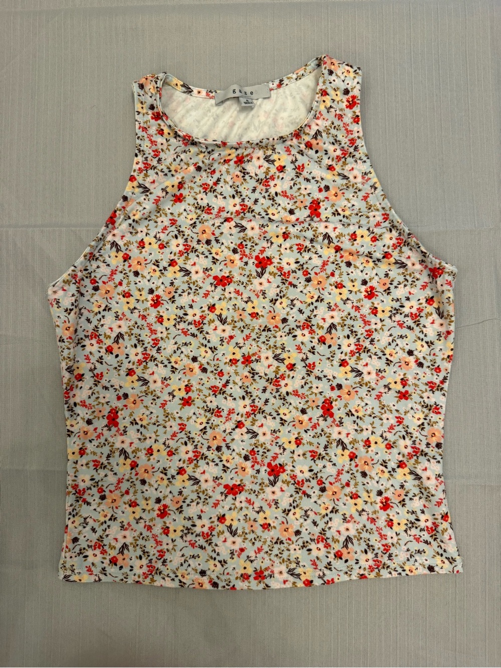 gaze Floral High-Neck Tank Top in Red, Cream & Green